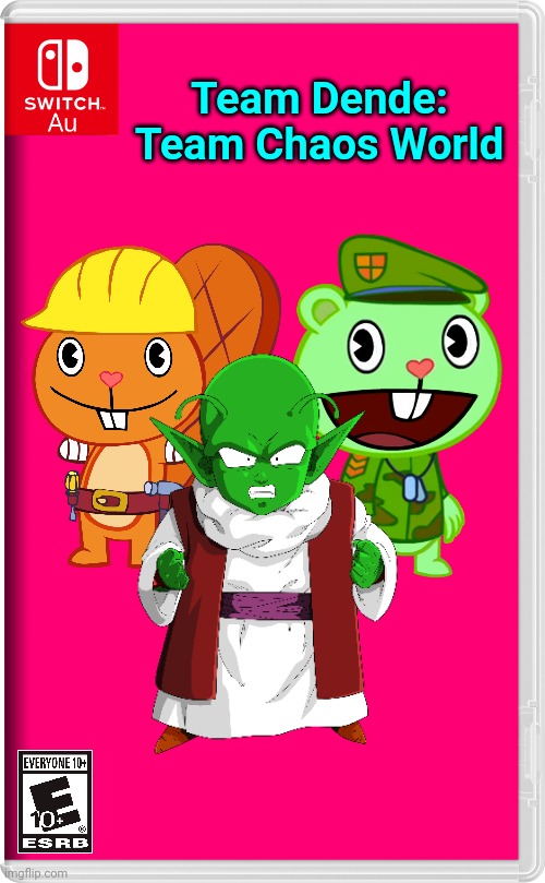 Team Dende 12 (HTF Crossover Game) | Team Dende: Team Chaos World | image tagged in switch au template,team dende,dende,happy tree friends,dragon ball z,nintendo switch | made w/ Imgflip meme maker