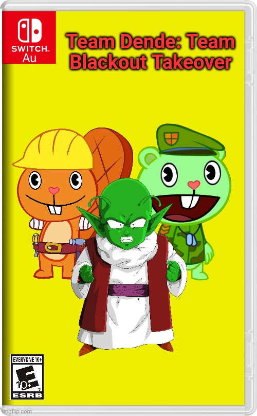Team Dende 13 (HTF Crossover Game) | Team Dende: Team Blackout Takeover | image tagged in switch au template,dende,team dende,happy tree friends,dragon ball z,nintendo switch | made w/ Imgflip meme maker