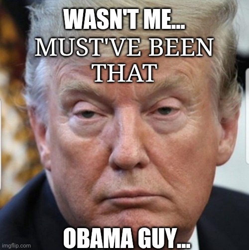 Trump buzzed | WASN'T ME... MUST'VE BEEN
THAT; OBAMA GUY... | image tagged in trump buzzed | made w/ Imgflip meme maker
