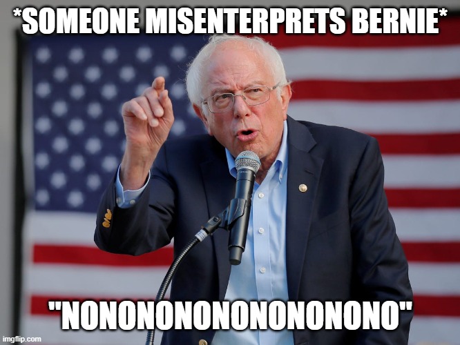 Bernie likes to do this | *SOMEONE MISENTERPRETS BERNIE*; "NONONONONONONONONO" | image tagged in funny,politics,bad habits,random,idk | made w/ Imgflip meme maker