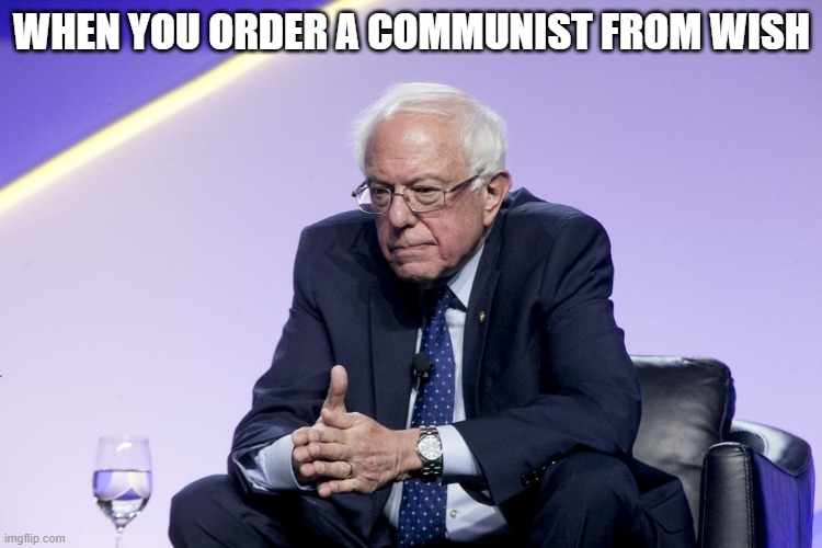 Ordering from Wish | WHEN YOU ORDER A COMMUNIST FROM WISH | image tagged in bernie sanders,communism,socialism,wish,democratic socialism,politics | made w/ Imgflip meme maker