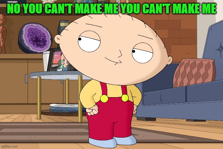 family guy | NO YOU CAN'T MAKE ME YOU CAN'T MAKE ME | image tagged in family guy | made w/ Imgflip meme maker