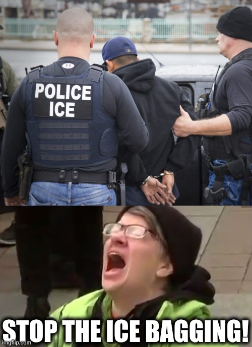 STOP THE ICE BAGGING! | image tagged in screaming liberal | made w/ Imgflip meme maker