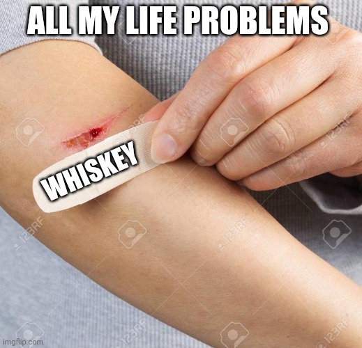 All my problems | ALL MY LIFE PROBLEMS; WHISKEY | image tagged in healing bandaid | made w/ Imgflip meme maker