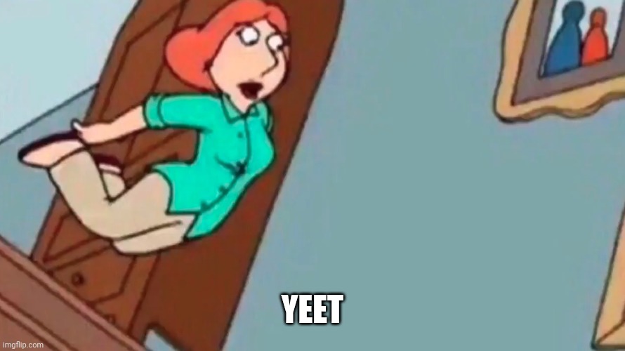 Lois falling down stairs | YEET | image tagged in lois falling down stairs | made w/ Imgflip meme maker