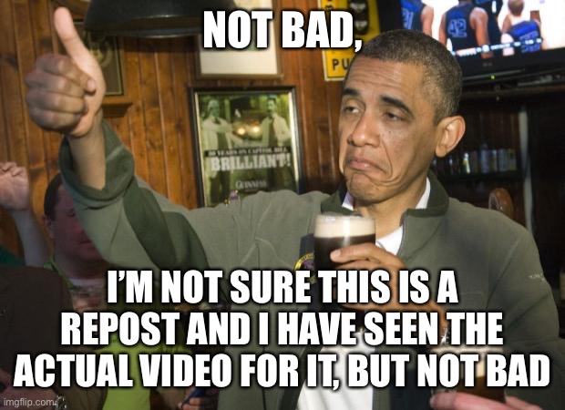 Not Bad | NOT BAD, I’M NOT SURE THIS IS A REPOST AND I HAVE SEEN THE ACTUAL VIDEO FOR IT, BUT NOT BAD | image tagged in not bad | made w/ Imgflip meme maker