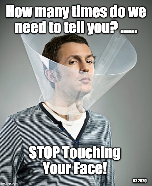 Don't touch your face! | How many times do we need to tell you? ...... STOP Touching Your Face! DZ 2020 | image tagged in covid-19,face,touching,conehead,coronavirus | made w/ Imgflip meme maker