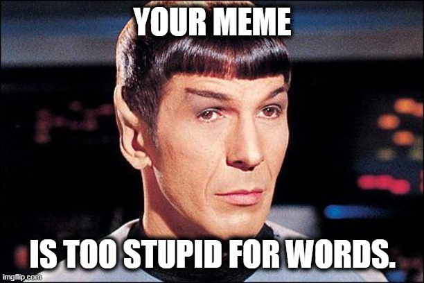 Condescending Spock | YOUR MEME IS TOO STUPID FOR WORDS. | image tagged in condescending spock | made w/ Imgflip meme maker
