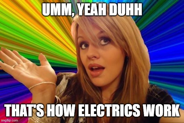 Dumb Blonde Meme | UMM, YEAH DUHH THAT'S HOW ELECTRICS WORK | image tagged in memes,dumb blonde | made w/ Imgflip meme maker