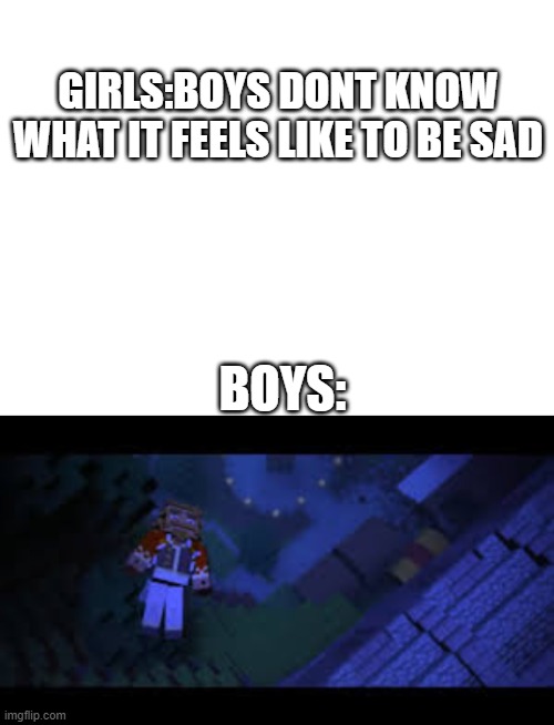 GIRLS:BOYS DONT KNOW WHAT IT FEELS LIKE TO BE SAD; BOYS: | image tagged in blank white template,fallen kingdom,sad | made w/ Imgflip meme maker