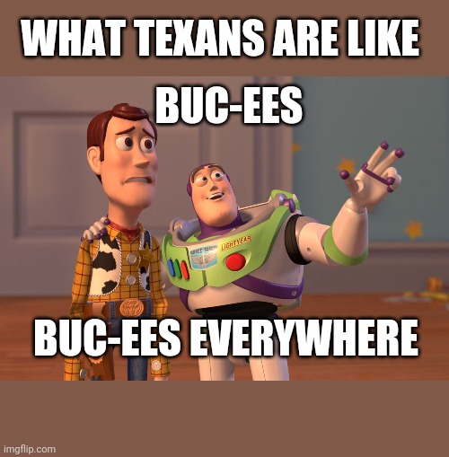 X, X Everywhere Meme | WHAT TEXANS ARE LIKE; BUC-EES; BUC-EES EVERYWHERE | image tagged in memes,x x everywhere | made w/ Imgflip meme maker