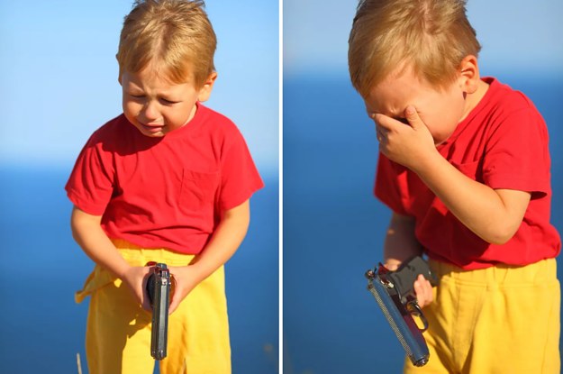 High Quality little boy crying with gun Blank Meme Template