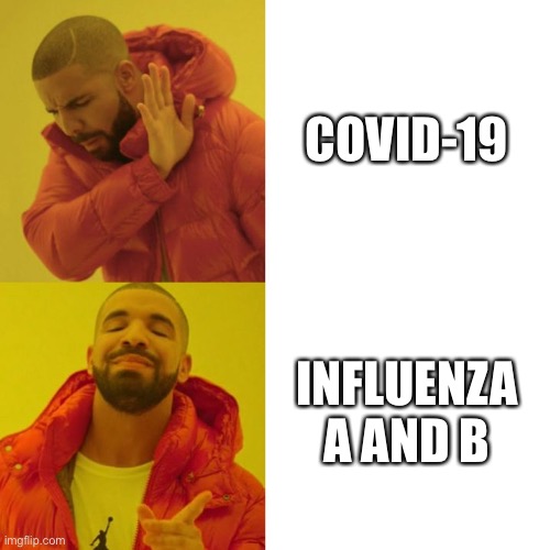 Drake Blank | COVID-19; INFLUENZA A AND B | image tagged in drake blank | made w/ Imgflip meme maker