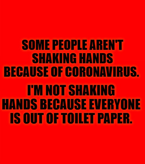 Some People Aren't Shaking Hands Because of Coronavirus | SOME PEOPLE AREN'T SHAKING HANDS BECAUSE OF CORONAVIRUS. I'M NOT SHAKING HANDS BECAUSE EVERYONE IS OUT OF TOILET PAPER. | image tagged in dookie,shaking hands,shake hands,coronavirus,funny,poop | made w/ Imgflip meme maker