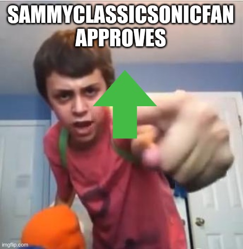 SammyClassicSonicFan Pointing at the camera | SAMMYCLASSICSONICFAN APPROVES | image tagged in sammyclassicsonicfan pointing at the camera | made w/ Imgflip meme maker