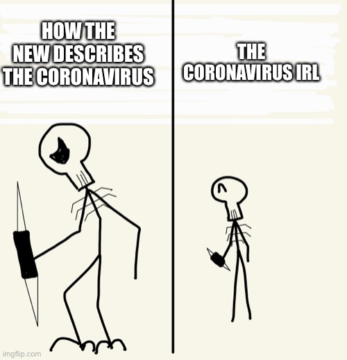 Strong vs weak (doodle version) | THE CORONAVIRUS IRL; HOW THE NEW DESCRIBES THE CORONAVIRUS | image tagged in strong vs weak doodle version | made w/ Imgflip meme maker