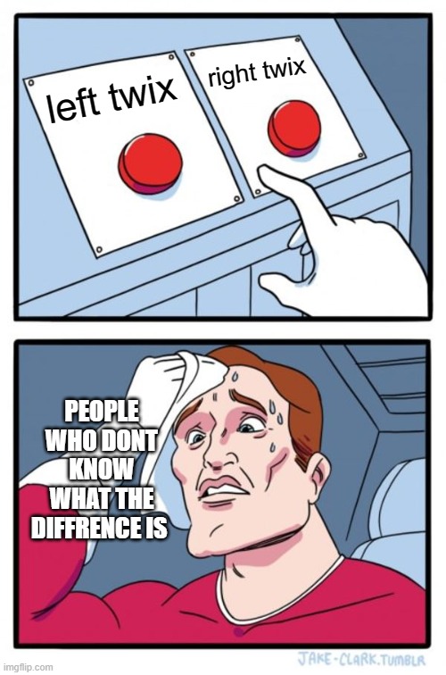 Two Buttons Meme | right twix; left twix; PEOPLE WHO DONT KNOW WHAT THE DIFFRENCE IS | image tagged in memes,two buttons | made w/ Imgflip meme maker