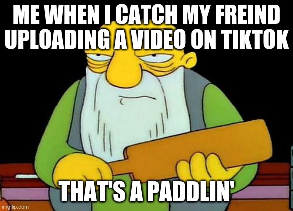 That's a paddlin' Meme | ME WHEN I CATCH MY FREIND UPLOADING A VIDEO ON TIKTOK; THAT'S A PADDLIN' | image tagged in memes,that's a paddlin' | made w/ Imgflip meme maker