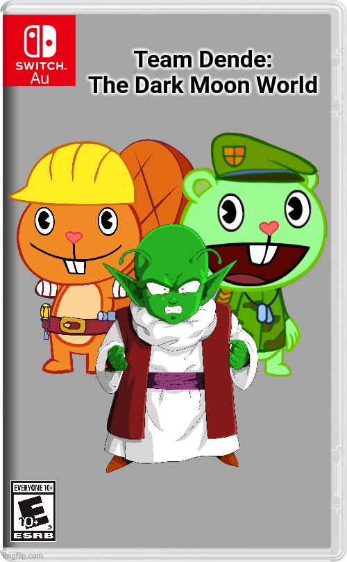 Team Dende 20 (HTF Crossover Game) | Team Dende: The Dark Moon World | image tagged in switch au template,team dende,dende,happy tree friends,dragon ball z,nintendo switch | made w/ Imgflip meme maker
