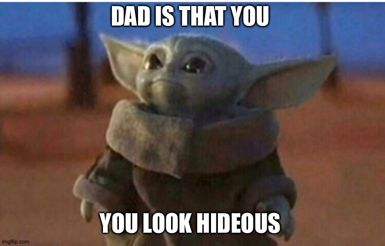 young yoda | DAD IS THAT YOU; YOU LOOK HIDEOUS | image tagged in young yoda | made w/ Imgflip meme maker