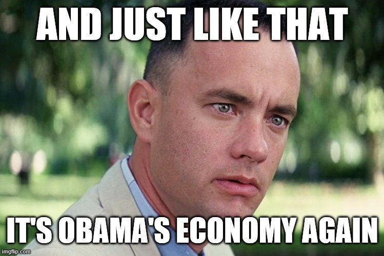 Whenever the stock market takes a nosedive like it did yesterday | AND JUST LIKE THAT; IT'S OBAMA'S ECONOMY AGAIN | image tagged in stock market,stock crash,obama,conservative logic,trump,economy | made w/ Imgflip meme maker
