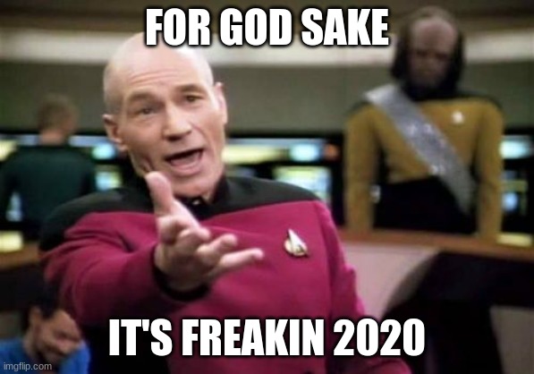 Picard Wtf Meme | FOR GOD SAKE IT'S FREAKIN 2020 | image tagged in memes,picard wtf | made w/ Imgflip meme maker