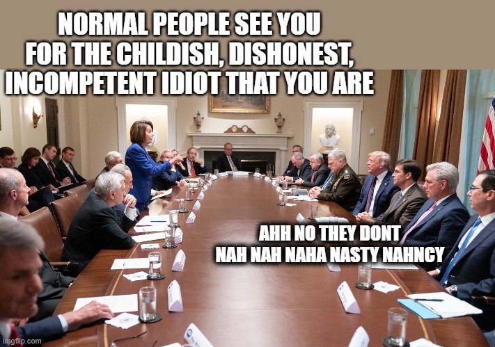 How can anyone think he is competent? | NORMAL PEOPLE SEE YOU FOR THE CHILDISH, DISHONEST, INCOMPETENT IDIOT THAT YOU ARE; AHH NO THEY DONT NAH NAH NAHA NASTY NAHNCY | image tagged in memes,politcs,maga,impeach trump,donald trump is an idiot | made w/ Imgflip meme maker