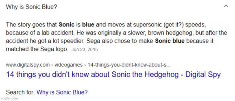 why was sonic blue? | made w/ Imgflip meme maker