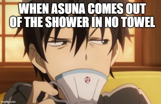 Sword Art Online | WHEN ASUNA COMES OUT OF THE SHOWER IN NO TOWEL | image tagged in sword art online | made w/ Imgflip meme maker