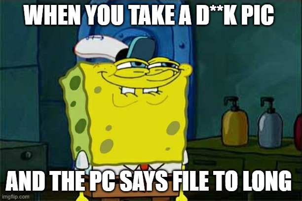 Don't You Squidward Meme | WHEN YOU TAKE A D**K PIC; AND THE PC SAYS FILE TO LONG | image tagged in memes,dont you squidward | made w/ Imgflip meme maker