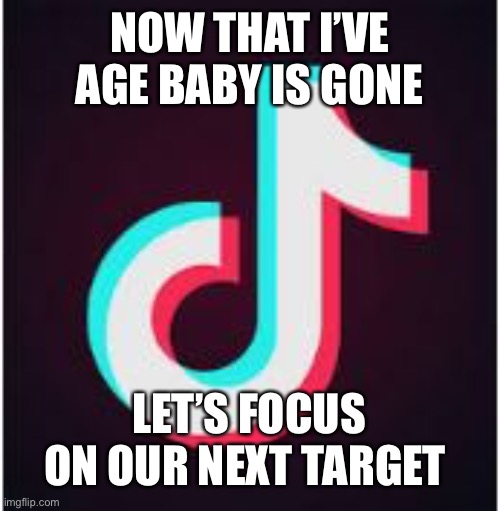 Tik Tok | NOW THAT I’VE AGE BABY IS GONE LET’S FOCUS ON OUR NEXT TARGET | image tagged in tik tok | made w/ Imgflip meme maker