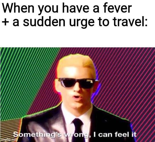 Something’s wrong | When you have a fever + a sudden urge to travel: | image tagged in somethings wrong | made w/ Imgflip meme maker