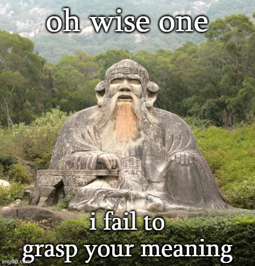 Laozi statue | oh wise one i fail to grasp your meaning | image tagged in laozi statue | made w/ Imgflip meme maker