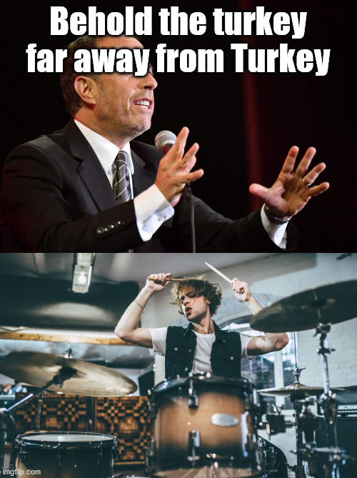 Behold the turkey far away from Turkey | image tagged in drummer | made w/ Imgflip meme maker