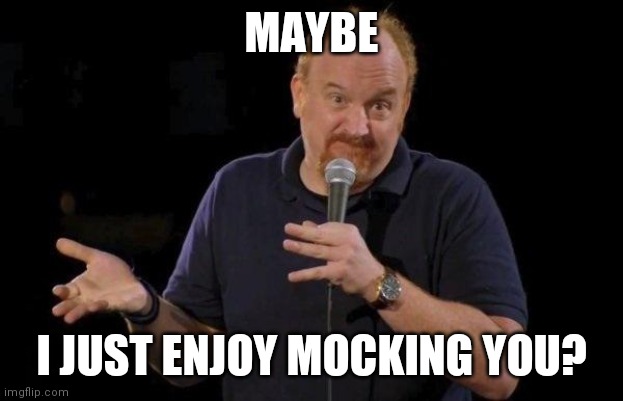 Louis ck but maybe | MAYBE I JUST ENJOY MOCKING YOU? | image tagged in louis ck but maybe | made w/ Imgflip meme maker
