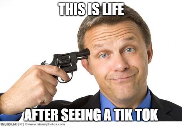 Gun to head | THIS IS LIFE AFTER SEEING A TIK TOK | image tagged in gun to head | made w/ Imgflip meme maker
