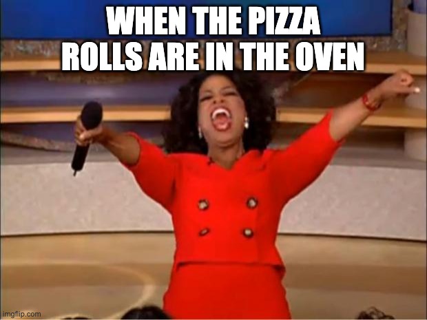 Oprah You Get A Meme | WHEN THE PIZZA ROLLS ARE IN THE OVEN | image tagged in memes,oprah you get a | made w/ Imgflip meme maker