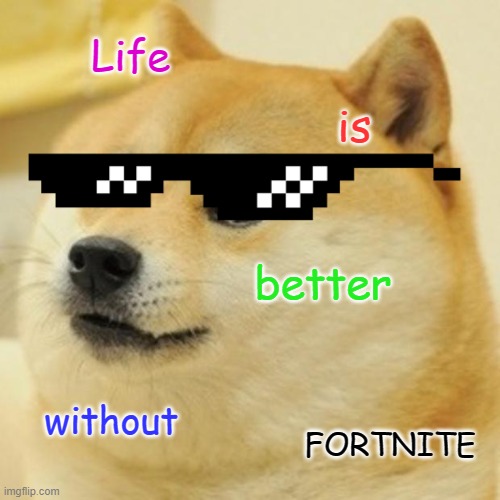 Doge | Life; is; better; without; FORTNITE | image tagged in memes,doge | made w/ Imgflip meme maker