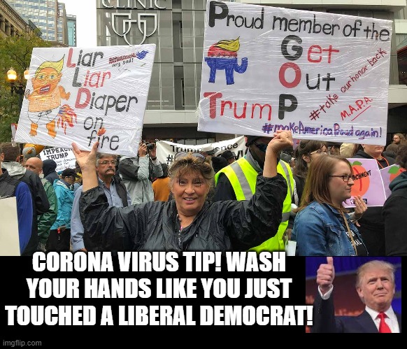 Corona Virus Tip! Wash Your Hands Like You Just Touched a Liberal Democrat! | CORONA VIRUS TIP! WASH YOUR HANDS LIKE YOU JUST TOUCHED A LIBERAL DEMOCRAT! | image tagged in liberals,democrats,coronavirus | made w/ Imgflip meme maker