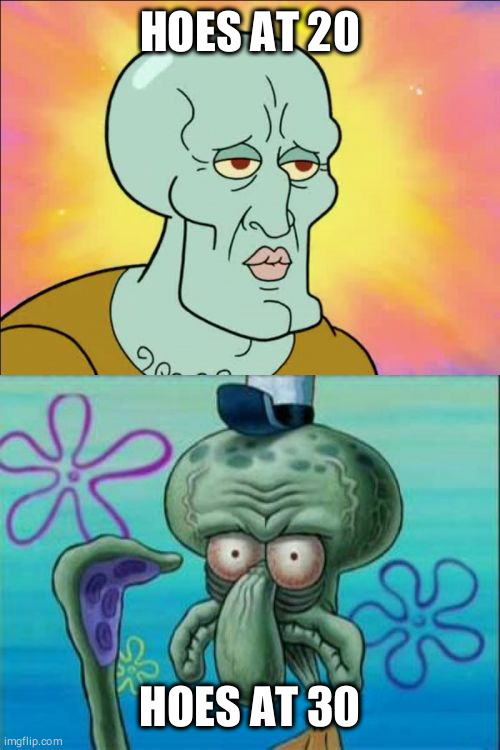 Squidward | HOES AT 20; HOES AT 30 | image tagged in memes,squidward | made w/ Imgflip meme maker