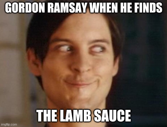 Spiderman Peter Parker Meme | GORDON RAMSAY WHEN HE FINDS; THE LAMB SAUCE | image tagged in memes,spiderman peter parker | made w/ Imgflip meme maker