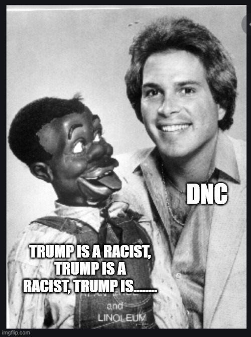Ventriliquist | DNC; TRUMP IS A RACIST, TRUMP IS A RACIST, TRUMP IS........ | image tagged in ventriloquist | made w/ Imgflip meme maker