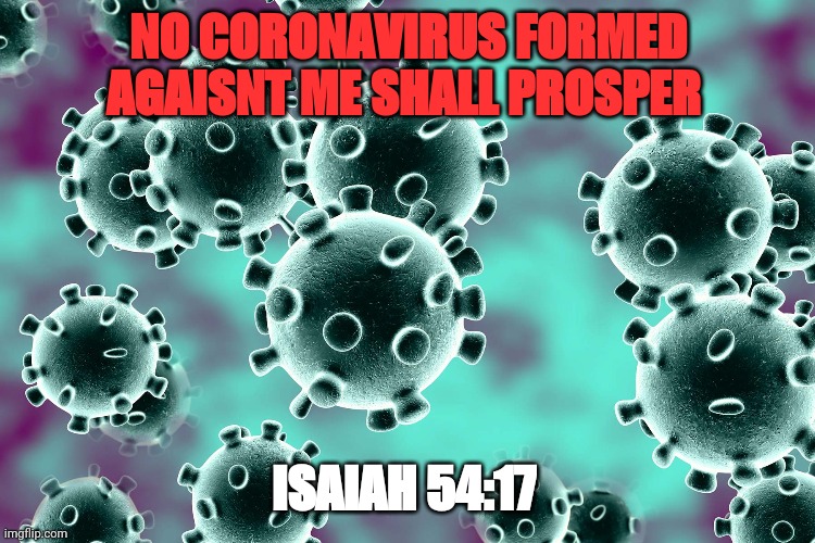 coronavirus | NO CORONAVIRUS FORMED AGAISNT ME SHALL PROSPER; ISAIAH 54:17 | image tagged in coronavirus | made w/ Imgflip meme maker