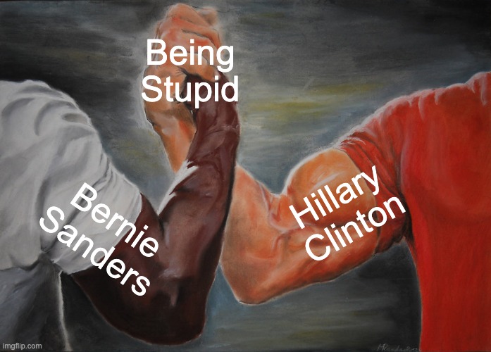 Epic Handshake | Being Stupid; Hillary Clinton; Bernie Sanders | image tagged in memes,epic handshake | made w/ Imgflip meme maker
