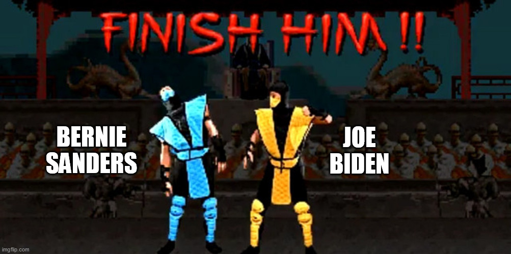 Finish Him | JOE BIDEN; BERNIE SANDERS | image tagged in finish him | made w/ Imgflip meme maker