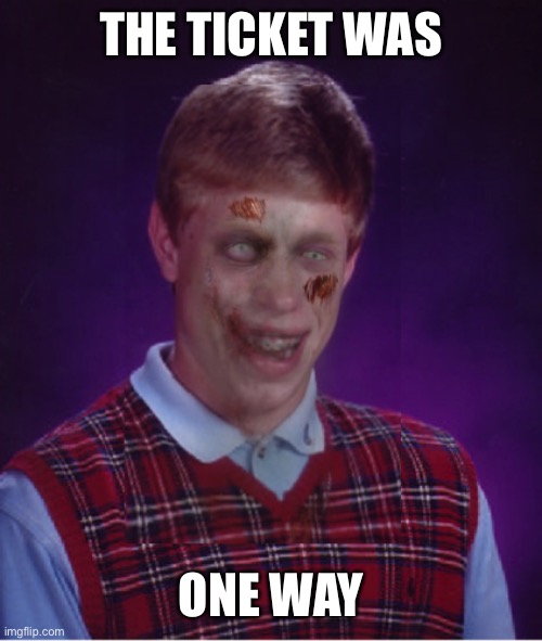 Zombie Bad Luck Brian Meme | THE TICKET WAS ONE WAY | image tagged in memes,zombie bad luck brian | made w/ Imgflip meme maker