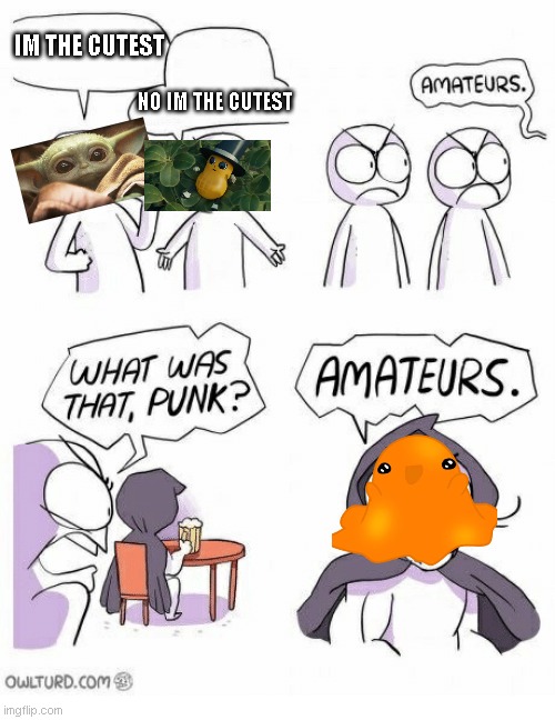 Amateurs | IM THE CUTEST; NO IM THE CUTEST | image tagged in amateurs | made w/ Imgflip meme maker