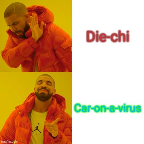 Drake Hotline Bling Meme | Die-chi; Car-on-a-virus | image tagged in memes,drake hotline bling | made w/ Imgflip meme maker