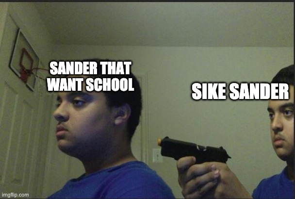 Don't trust yourself | SIKE SANDER; SANDER THAT WANT SCHOOL | image tagged in don't trust yourself | made w/ Imgflip meme maker