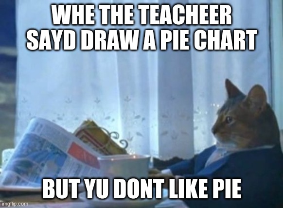 I Should Buy A Boat Cat Meme | WHE THE TEACHEER SAYD DRAW A PIE CHART; BUT YU DONT LIKE PIE | image tagged in memes,i should buy a boat cat | made w/ Imgflip meme maker